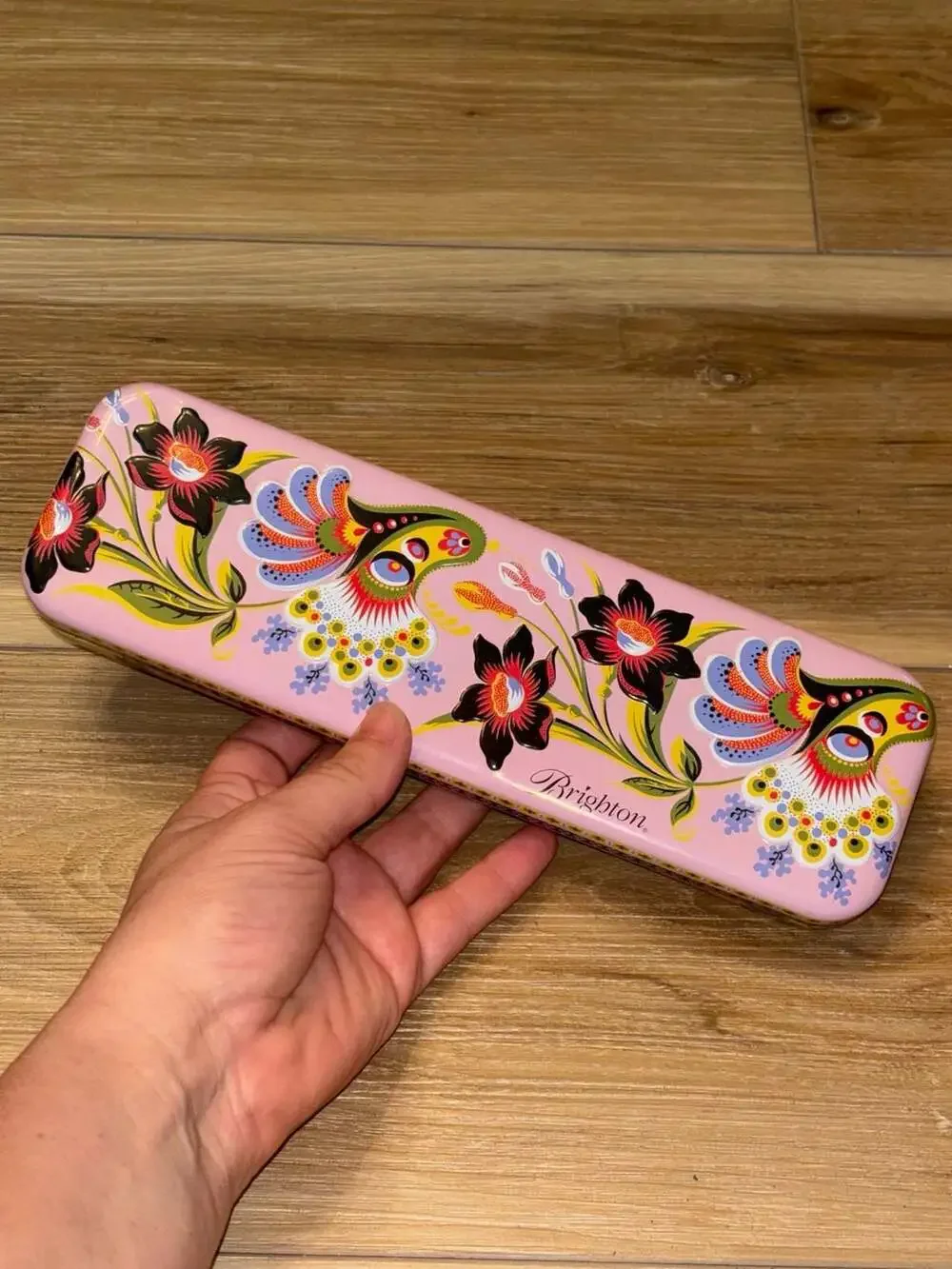 Brighton Pink Floral Decorative Metal Watch or Jewelry Gift Tin Case